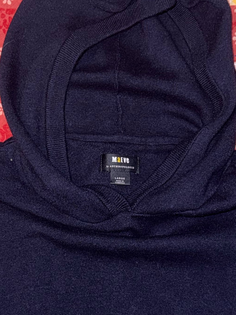 Maeve Navy Hooded Crew-Neck Sweater